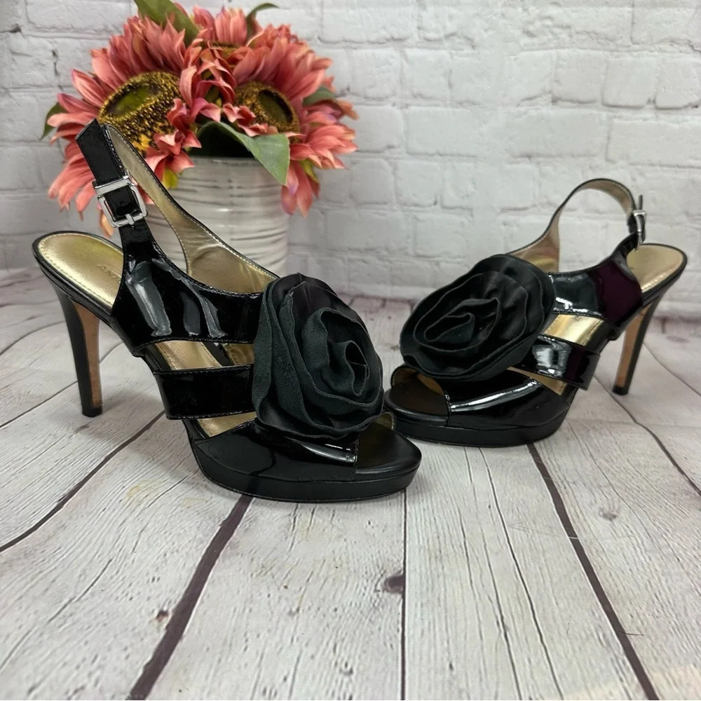 antonio melani sling back leather heels rose flower peep toe women 7.5 dressy